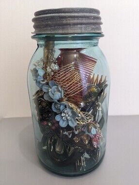 Vintage Ball Perfect Mason Jar 1930s With Mixed Vintage Hair Accessories Bundle